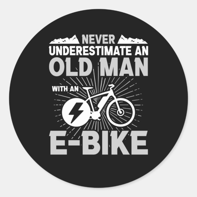 Pegatina Redonda Viejo hombre en bicicleta electrónica viejos cicli (Anverso)