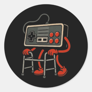 Pegatina Redonda Viejo Jugador Retro Videojuego Viejo Jugador Video