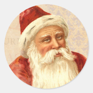 Pegatina Redonda Viejo Mundo Santa del vintage con la cara buena
