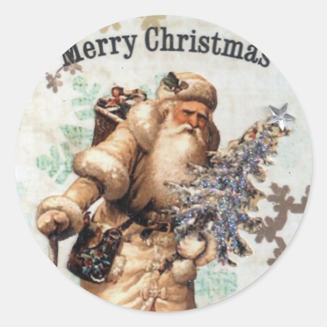 Pegatina Redonda Viejo Mundo Viejo Santa Claus Pegatinas de Navidad (Anverso)