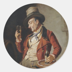 Pegatina Redonda Viejo que bebe pintura de cerveza