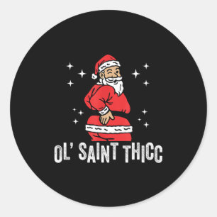 Pegatina Redonda Viejo San Thicc, divertido Santa Retro haciendo tw