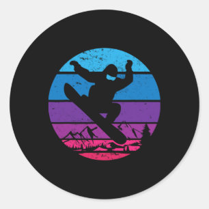 Pegatina Redonda Viejo Snowboard Snowboard Snowboard Silhouette I R