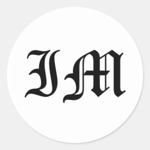 Pegatina Redonda Viejo texto inglés de las letras IM en el fondo