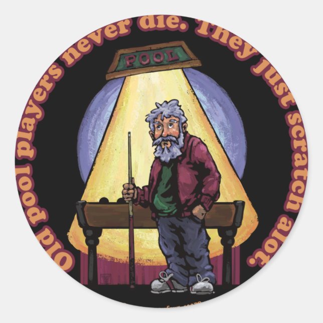 Pegatina Redonda Viejos jugadores de Pool (Anverso)