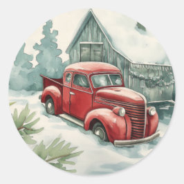 Pegatina Redonda Viejos Navidades de Camiones Rojos