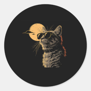 Pegatina Redonda Viendo El Eclipse Solar