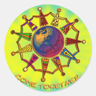 Pegatina Redonda Viene junto el brillo del yellocyanlila de la