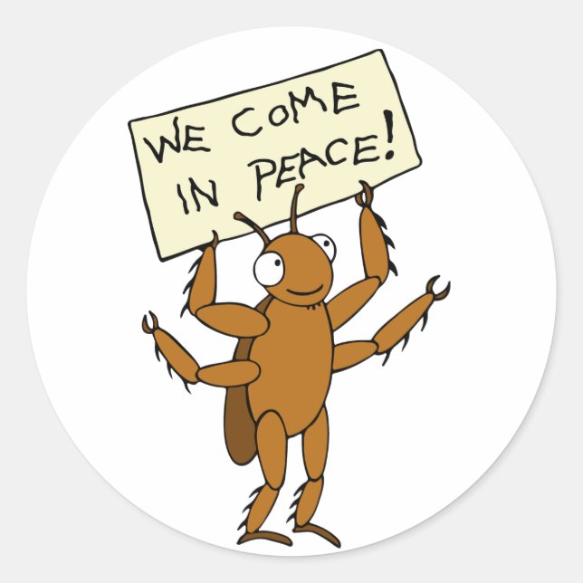Pegatina Redonda ¡Vienen En Paz! (Anverso)