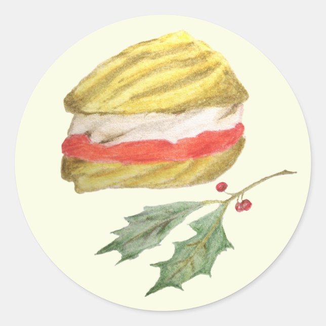 Pegatina Redonda Viennese Whirls Biscuit and Holly Christmas (Anverso)