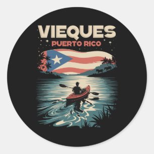 Pegatina Redonda Vieques Isla de Puerto Rico Recuerdo Bandera Puert