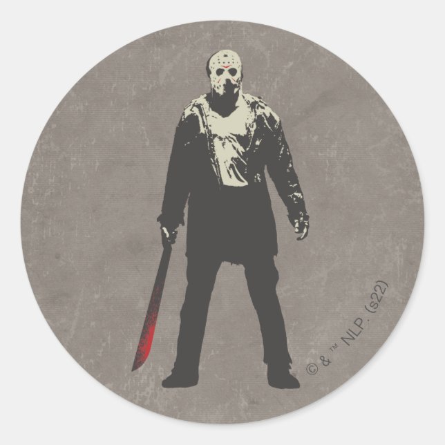 Pegatina Redonda Viernes 13 | Arte de caracteres Jason Voorhees (Anverso)