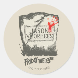 Pegatina Redonda Viernes 13   Jason Voorhees Headstone