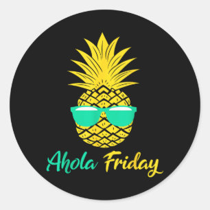 Pegatina Redonda Viernes de Aloha Piña Frutas de Verano Piña