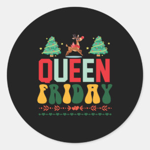 Pegatina Redonda Viernes de la Reina de Regalo de Navidad