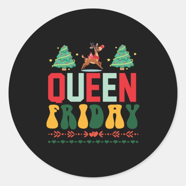 Pegatina Redonda Viernes de la Reina de Regalo de Navidad (Anverso)