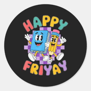Pegatina Redonda Viernes feliz Viernes Feliz Viernes Fri Yay Profes