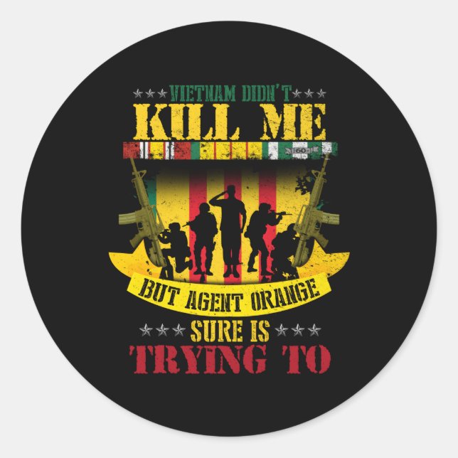 Pegatina Redonda Vietnam Veteranos: Naranja de día de víctimas reti (Anverso)