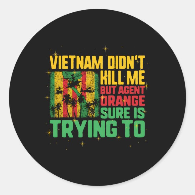 Pegatina Redonda Vietnam Veteranos: Naranja de día de víctimas reti (Anverso)
