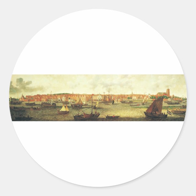Pegatina Redonda View of Dordrecht from the North by Adam Willaerts (Anverso)