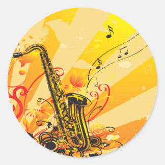 Pegatina Redonda Vigas De Música Jazzy Saxofón