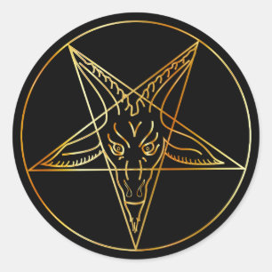 Pegatina Redonda Vigilia dorada de Baphomet