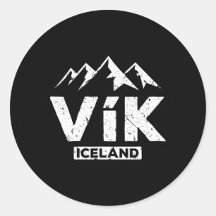 Pegatina Redonda Vik Islandia Orgullo islandés arena negra playa de