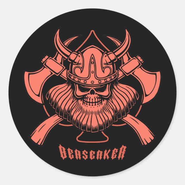 Pegatina Redonda Viking Berserker (Anverso)