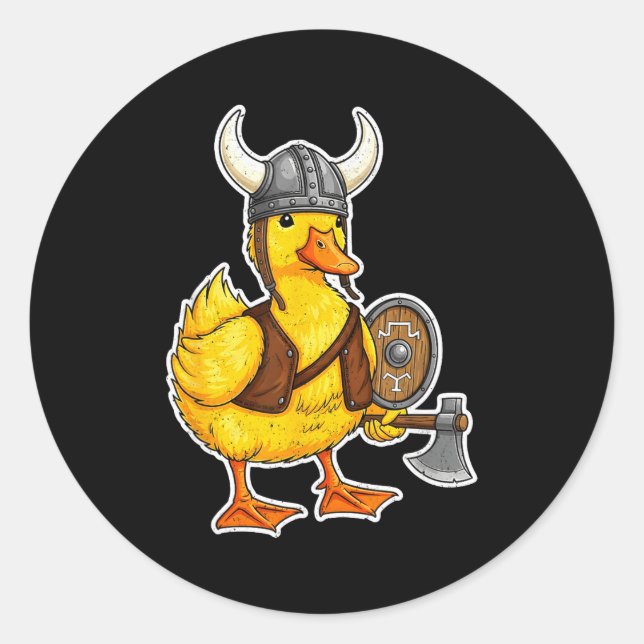 Pegatina Redonda Viking Duck Funny Warrior Design  (Anverso)