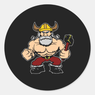 Pegatina Redonda Viking enojado negro