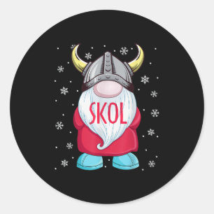 Pegatina Redonda Viking Gnome Skol Navidades Norse Pajama Viéndome