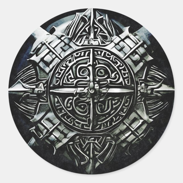 Pegatina Redonda Viking protege la primera línea de defensa (Anverso)