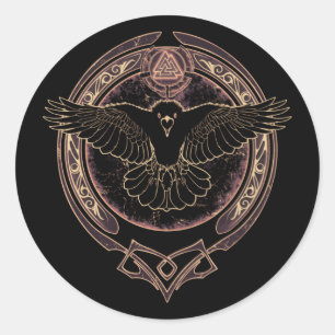 Pegatina Redonda Viking Raven Munin y Valknut Classic Round Stick