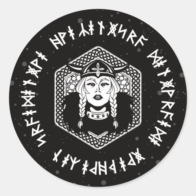 Pegatina Redonda Viking Shield Maiden Celtic Warrier (Anverso)