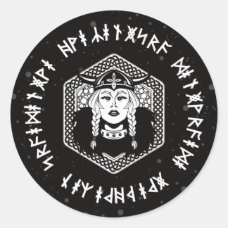 Pegatina Redonda Viking Shield Maiden Celtic Warrier