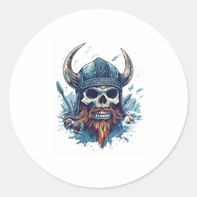 Pegatina Redonda Viking Skull Berserker (Anverso)