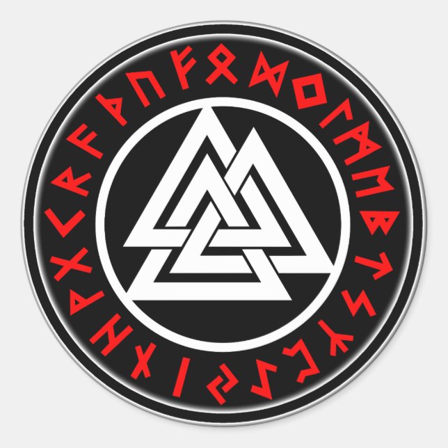 Pegatina Redonda Viking Triscalion Red Runes  (Anverso)