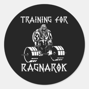 Pegatina Redonda Vikings Workout Set Deadlift Nórdico Man Gift