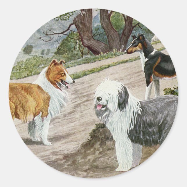 Pegatina Redonda Viñage Dog Trio (Anverso)