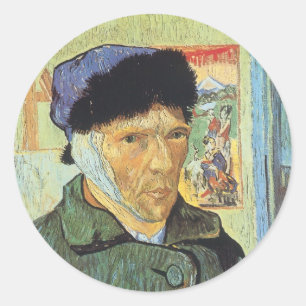 Pegatina Redonda Vincent van Gogh - Autorretrato con la oreja venda
