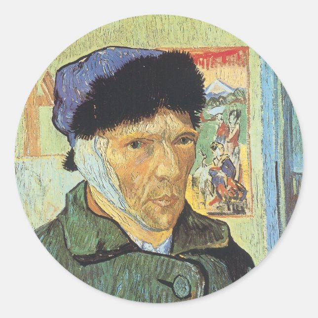 Pegatina Redonda Vincent van Gogh - Autorretrato con la oreja venda (Anverso)