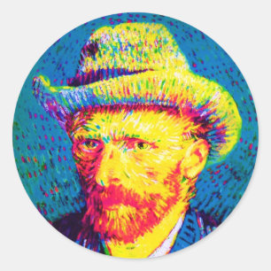 Pegatina Redonda Vincent Van Gogh - Autorretrato Pop Art con sombre