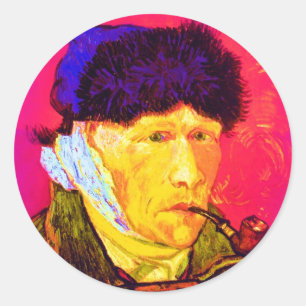 Pegatina Redonda Vincent Van Gogh - Autorretrato Vendaje Arte Pop
