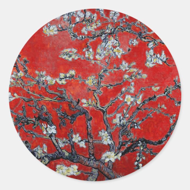 Pegatina Redonda Vincent van Gogh Branks con flores de almendra (Anverso)