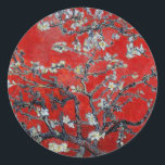 Pegatina Redonda Vincent van Gogh Branks con flores de almendra<br><div class="desc">Vincent van Gogh Brands con Almond Blossom aún el impresionismo de la vida pintando muy asiático en rojo : floral buen arte post impresionista</div>