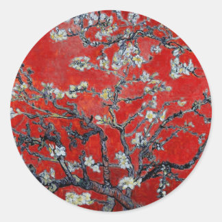 Pegatina Redonda Vincent van Gogh Branks con flores de almendra