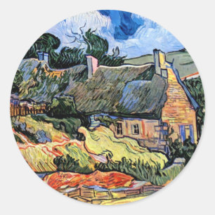 Pegatina Redonda Vincent Van Gogh - Cabañas con Techo de Paja en Co