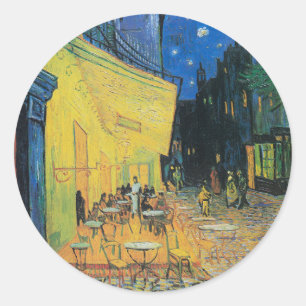 Pegatina Redonda Vincent van Gogh Café Terrace de noche