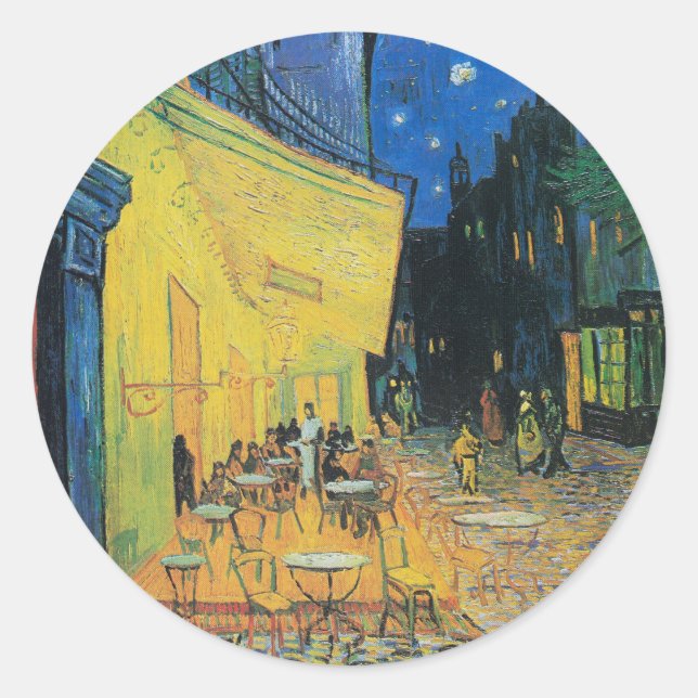 Pegatina Redonda Vincent van Gogh Café Terrace de noche (Anverso)