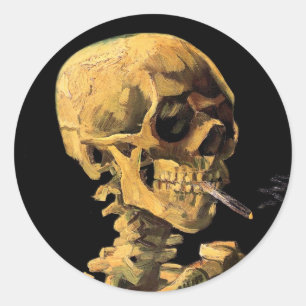 Pegatina Redonda Vincent Van Gogh - Calavera con cigarrillo encendi